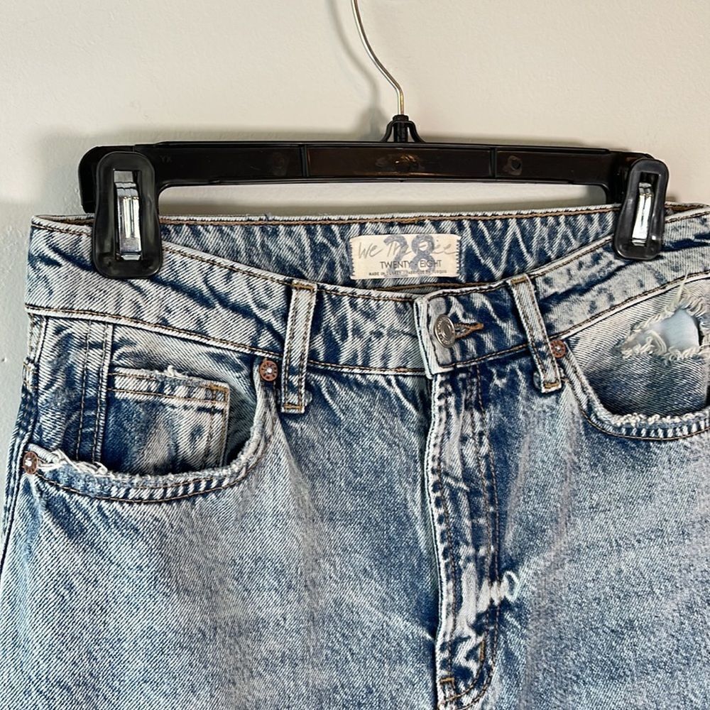 EUC “We The Free” Free People Destroyed Medium Acid Straight Leg Jeans Size  28 - Picture 2 of 13
